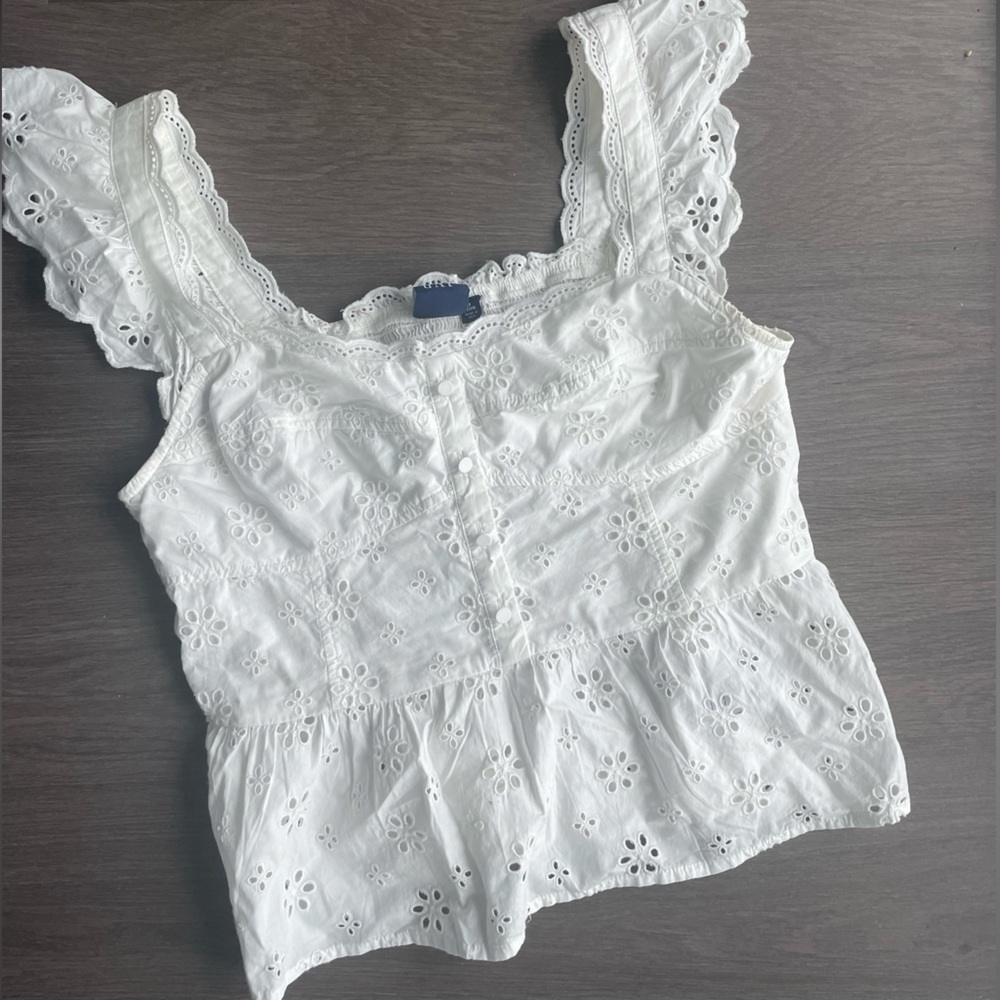 GAP white embroidered cotton blouse SMALL PETITE
